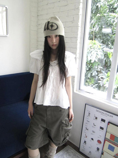 ang project Vintage Embroidered Sheer Sailor Collar Blouse Shirts