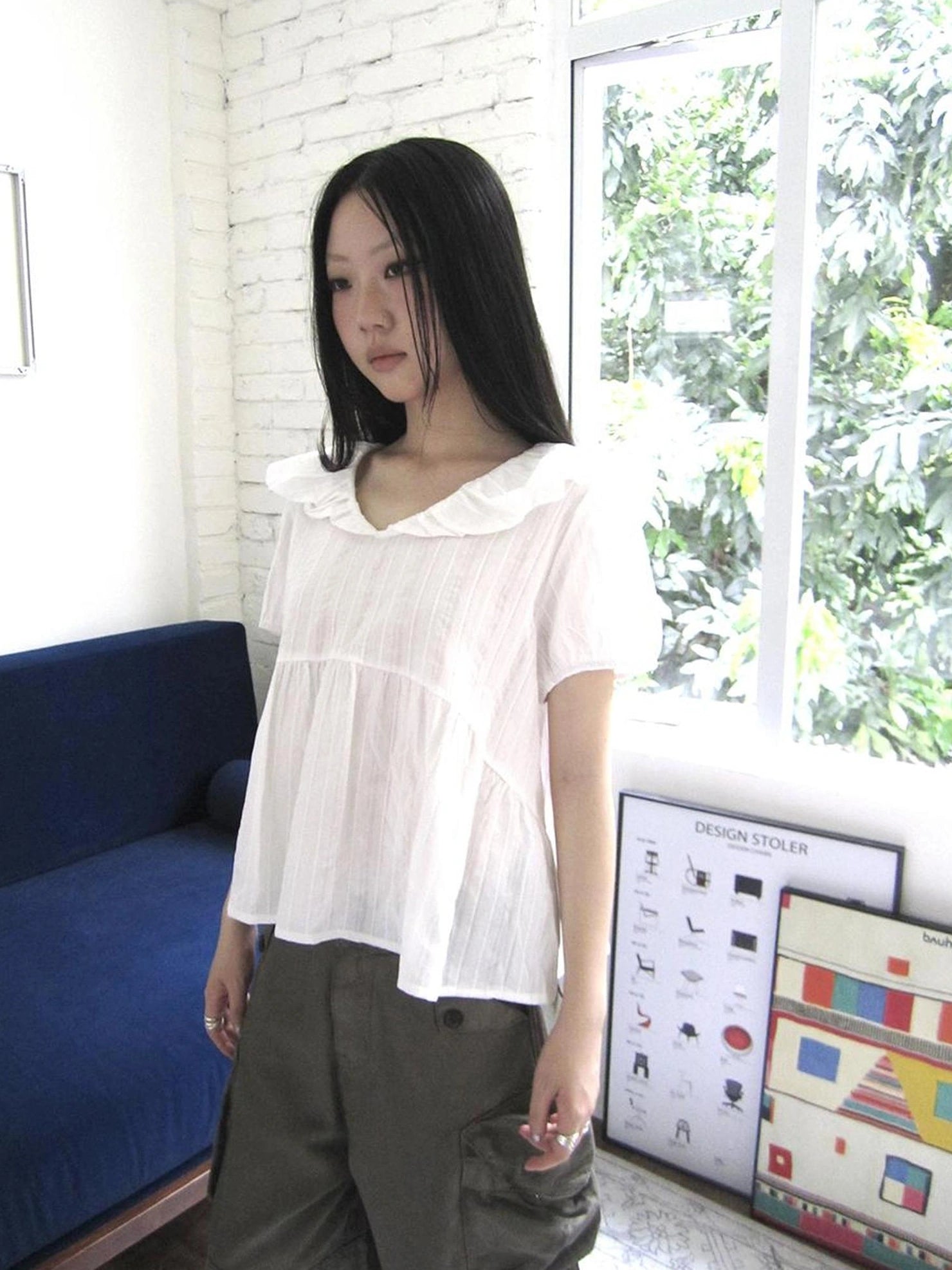 ang project Vintage Embroidered Sheer Sailor Collar Blouse Shirts