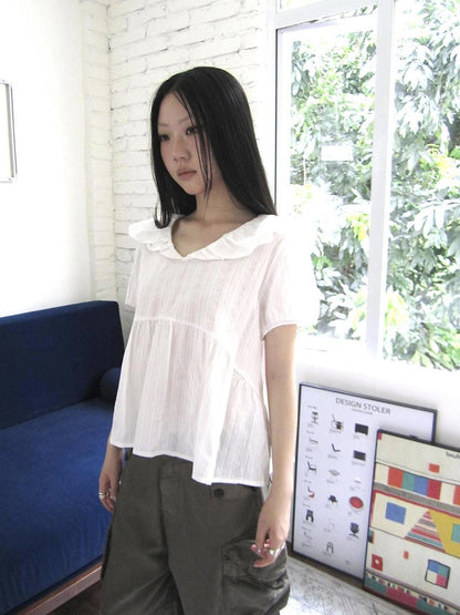 ang project Vintage Embroidered Sheer Sailor Collar Blouse Shirts