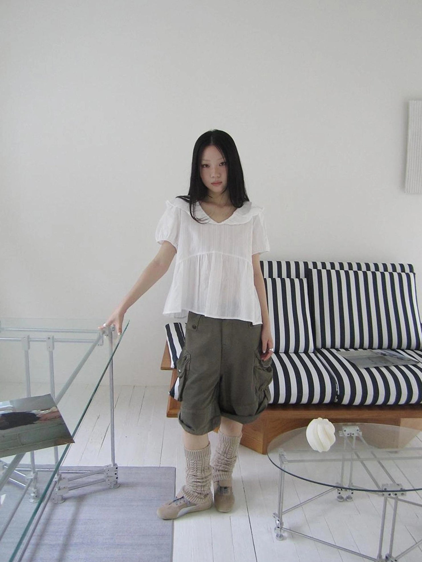 ang project Vintage Embroidered Sheer Sailor Collar Blouse Shirts