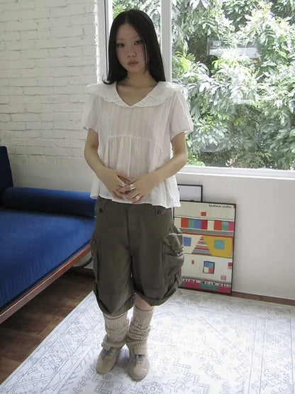 ang project Vintage Embroidered Sheer Sailor Collar Blouse Shirts