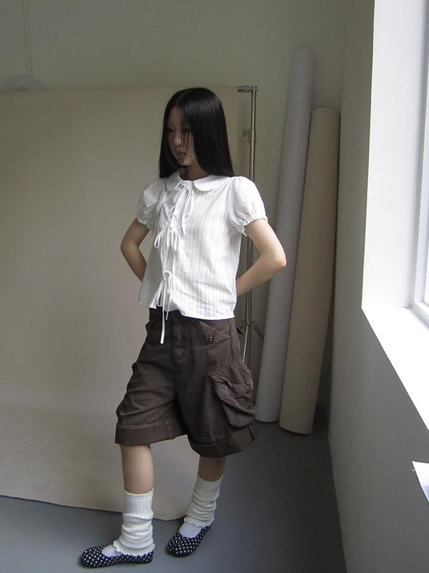 ang project Vintage Embroidery Doll Collar Short Sleeve Shirt