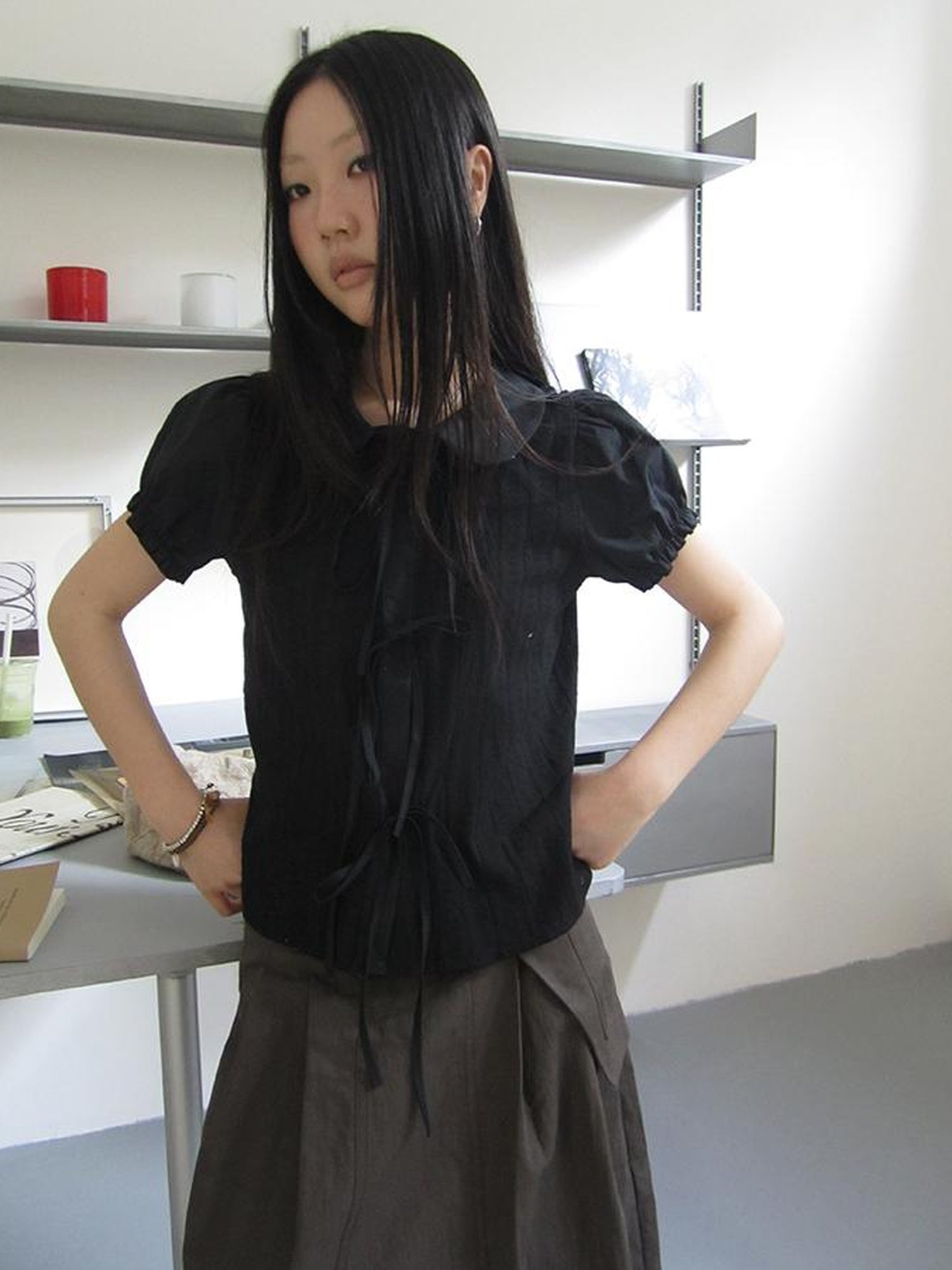 ang project Vintage Embroidery Doll Collar Short Sleeve Shirt