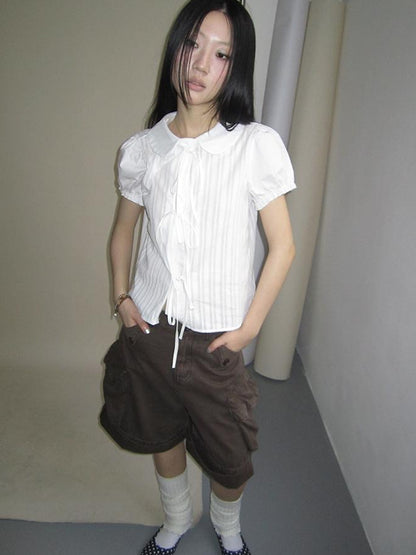 ang project Vintage Embroidery Doll Collar Short Sleeve Shirt