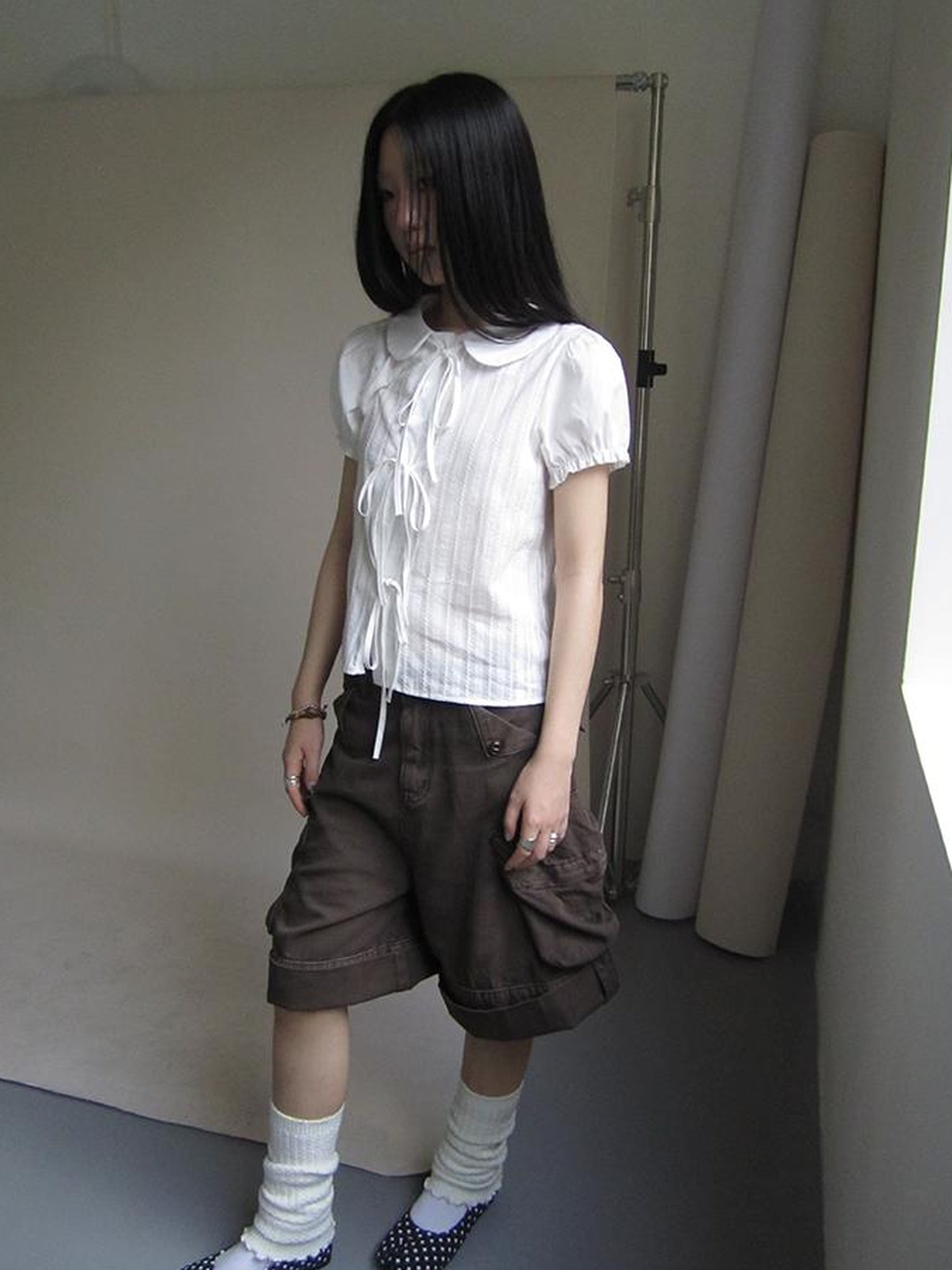 ang project Vintage Embroidery Doll Collar Short Sleeve Shirt