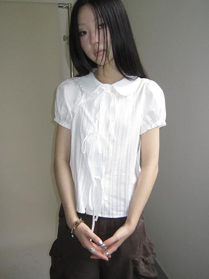ang project Vintage Embroidery Doll Collar Short Sleeve Shirt