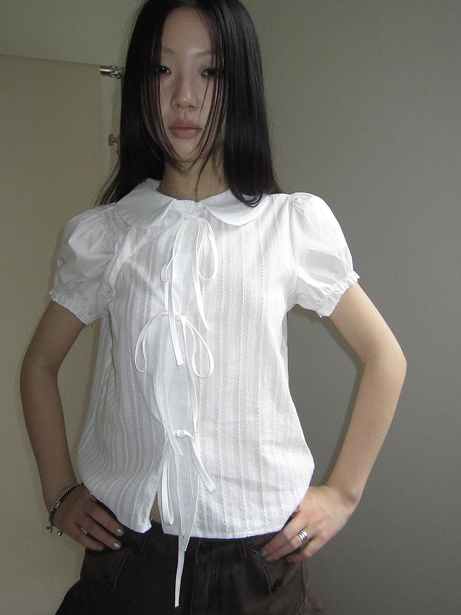 ang project Vintage Embroidery Doll Collar Short Sleeve Shirt
