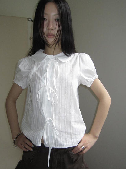 ang project Vintage Embroidery Doll Collar Short Sleeve Shirt