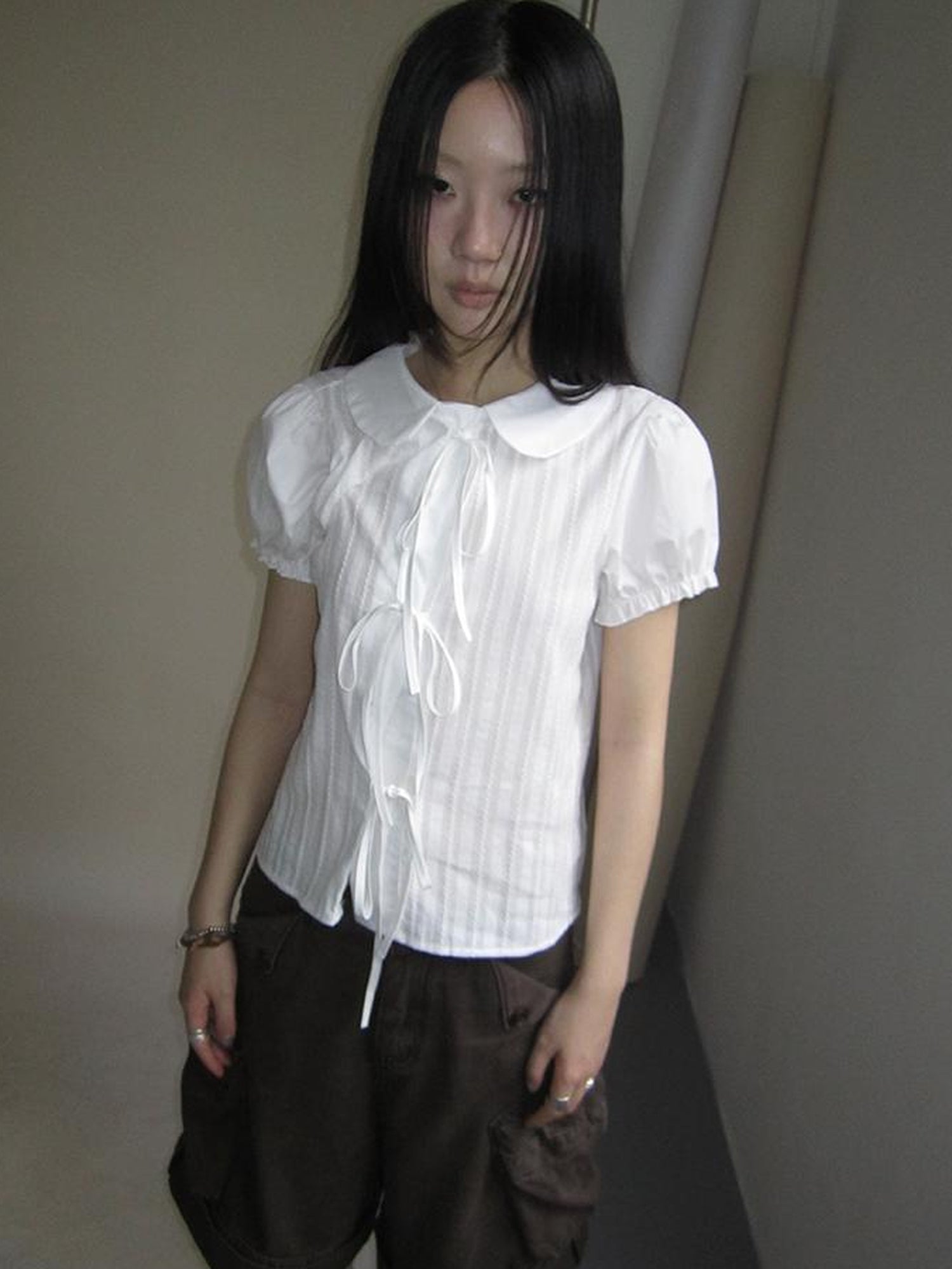 ang project Vintage Embroidery Doll Collar Short Sleeve Shirt