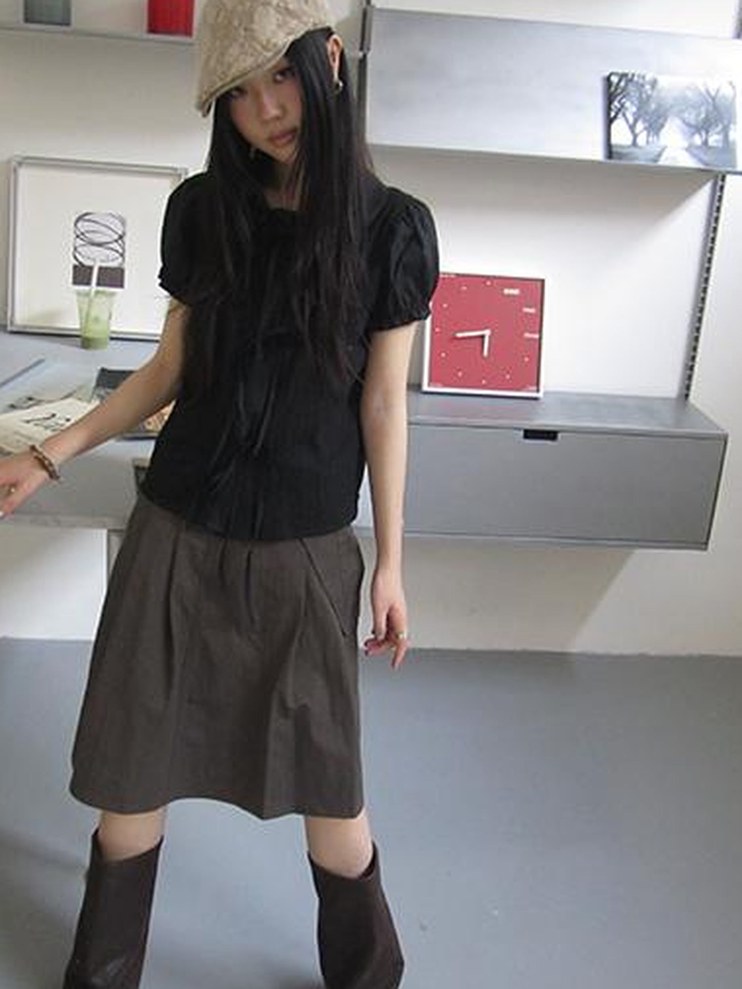 ang project Vintage Embroidery Doll Collar Short Sleeve Shirt