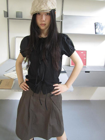 ang project Vintage Embroidery Doll Collar Short Sleeve Shirt