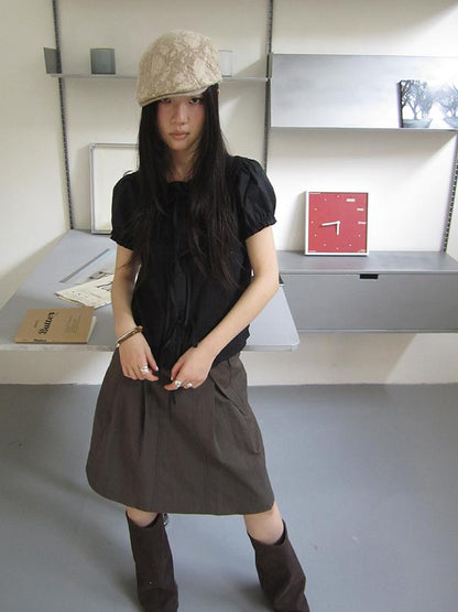 ang project Vintage Embroidery Doll Collar Short Sleeve Shirt