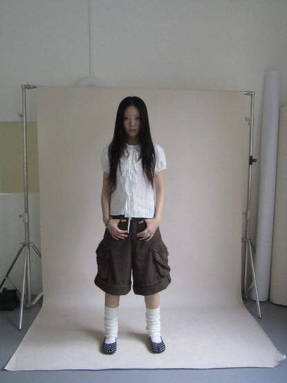 ang project Vintage Embroidery Doll Collar Short Sleeve Shirt
