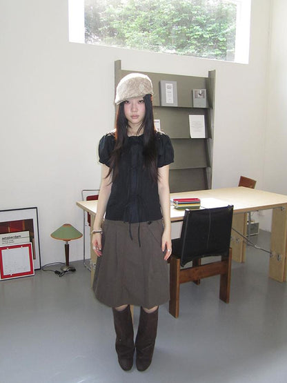 ang project Vintage Embroidery Doll Collar Short Sleeve Shirt