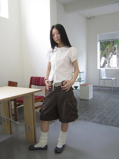 ang project Vintage Embroidery Doll Collar Short Sleeve Shirt