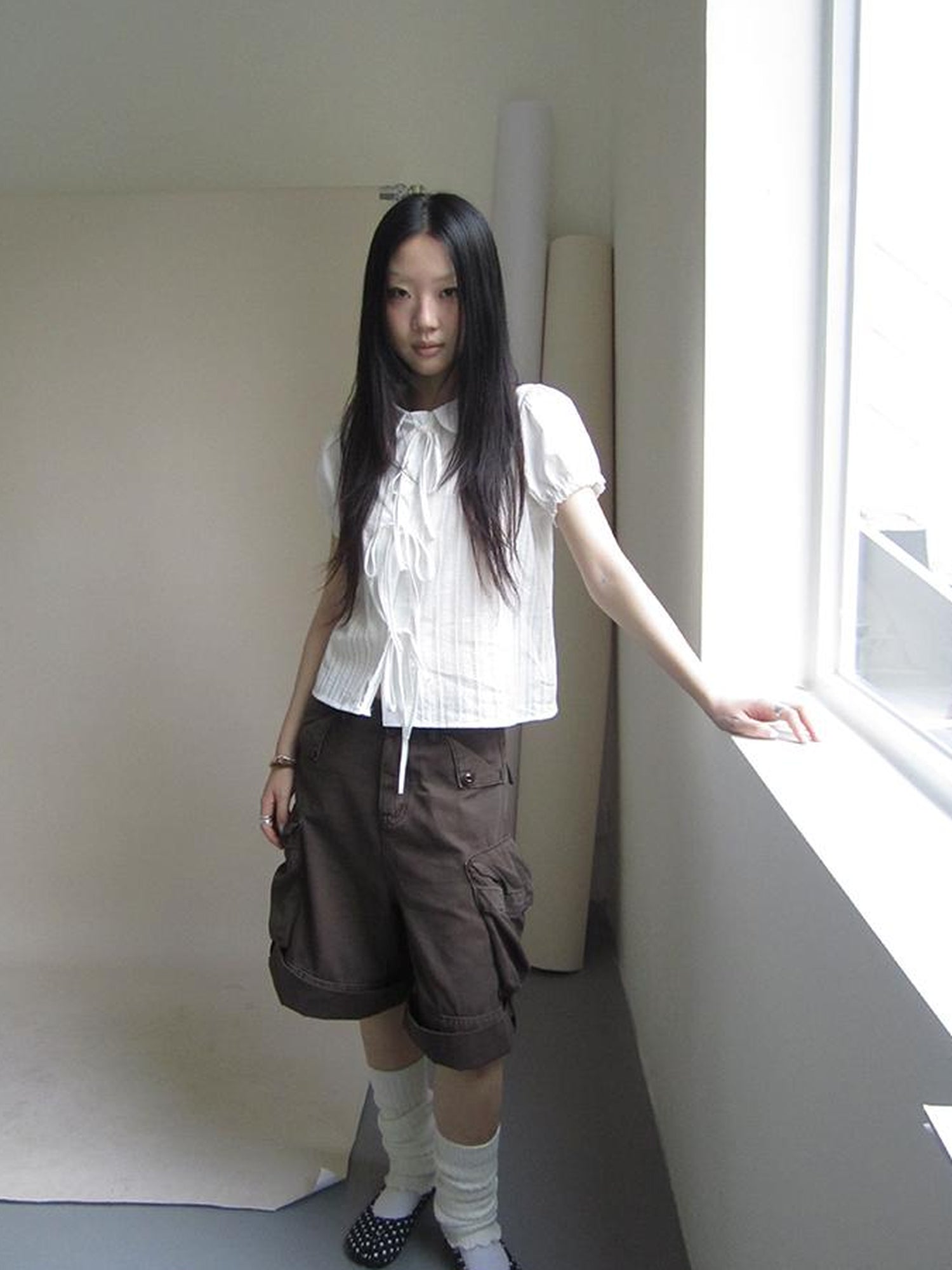 ang project Vintage Embroidery Doll Collar Short Sleeve Shirt