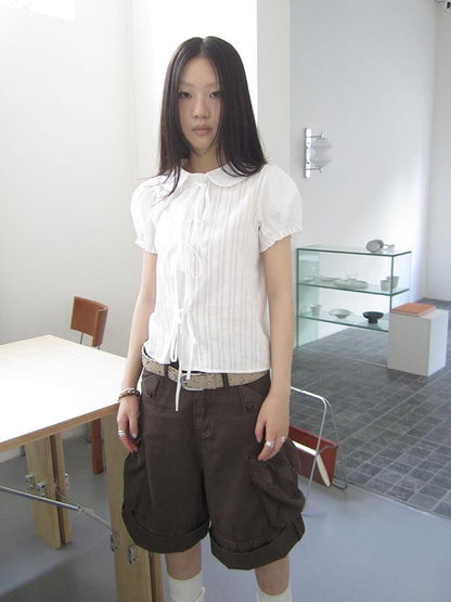 ang project Vintage Embroidery Doll Collar Short Sleeve Shirt