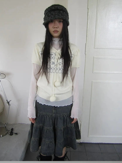 ang project Vintage Ethnic Jacquard Tie Front Knit Top Cardigan