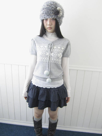 ang project Vintage Ethnic Jacquard Tie Front Knit Top Cardigan