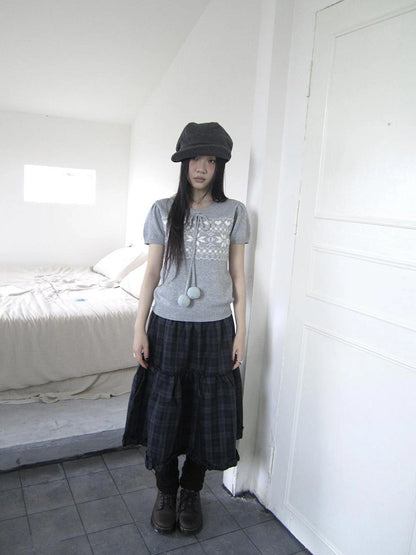 ang project Vintage Ethnic Jacquard Tie Front Knit Top Cardigan