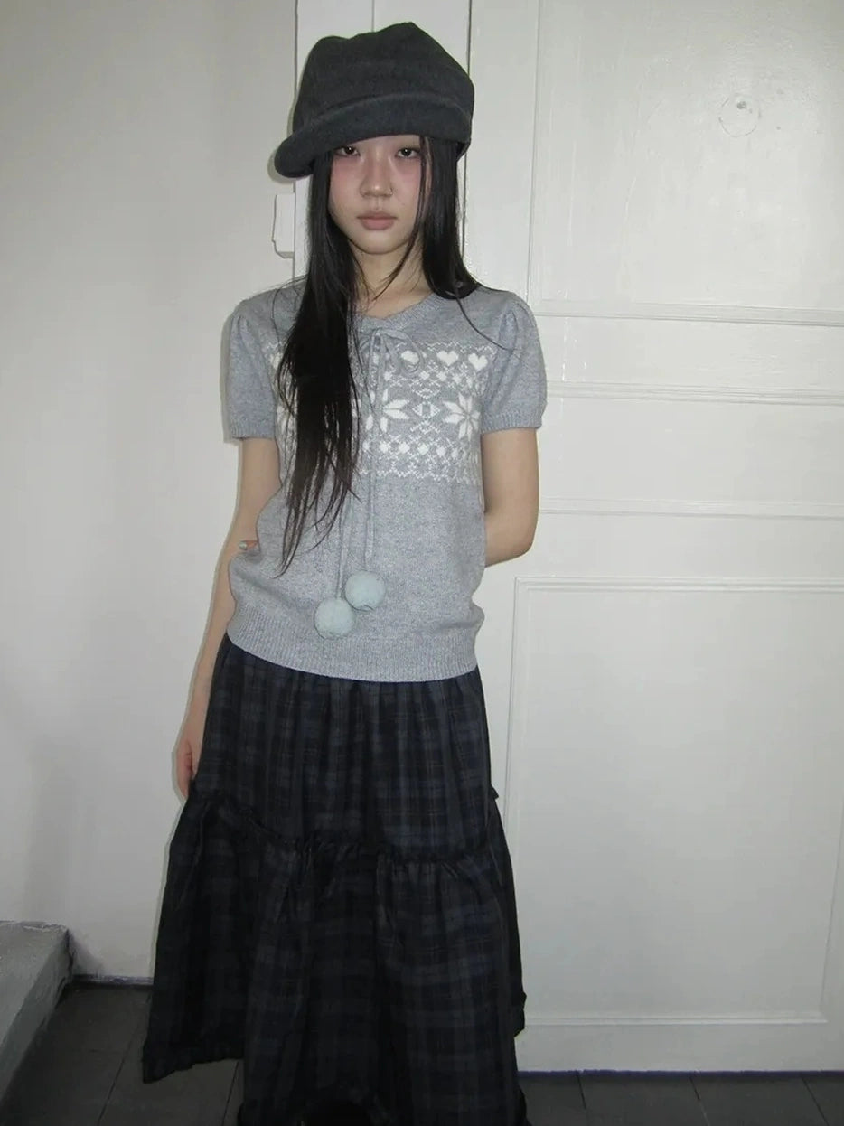 ang project Vintage Ethnic Jacquard Tie Front Knit Top Cardigan