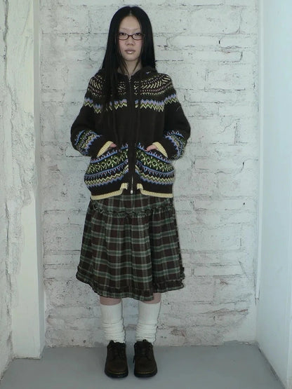 ang project Vintage Fair Isle Zip Up Hooded Cardigan Sweater