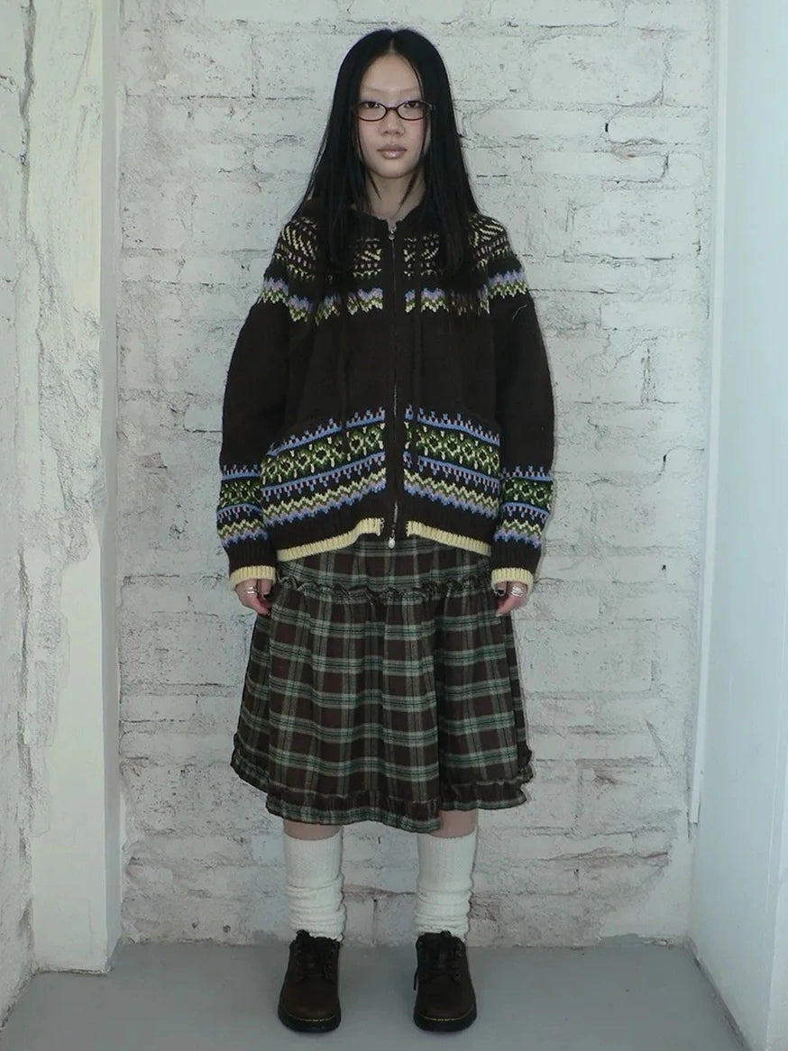 ang project Vintage Fair Isle Zip Up Hooded Cardigan Sweater