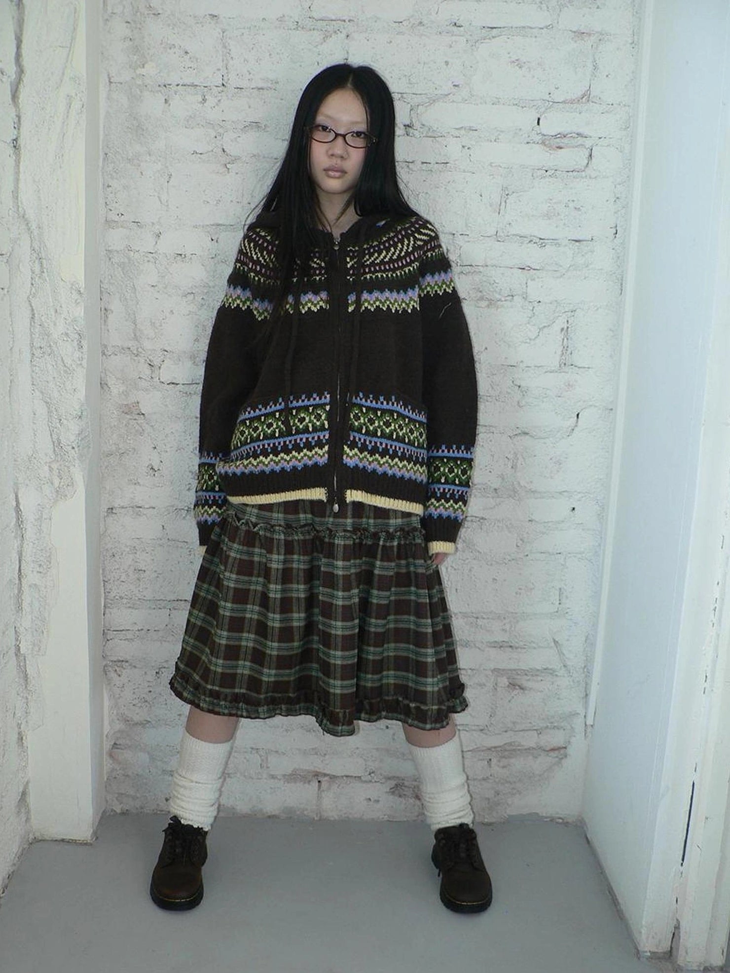ang project Vintage Fair Isle Zip Up Hooded Cardigan Sweater