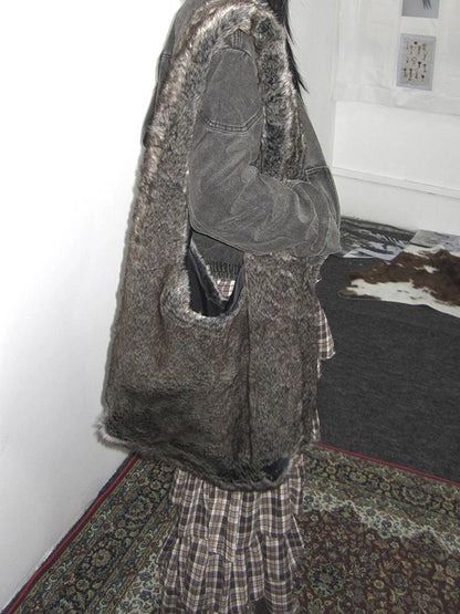 Vintage Faux Fur Shoulder Bag Large Capacity Fluffy Crossbody