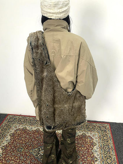 ang project Vintage Faux Fur Shoulder Bag Large Capacity Fluffy Crossbody