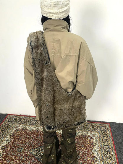 Vintage Faux Fur Shoulder Bag Large Capacity Fluffy Crossbody