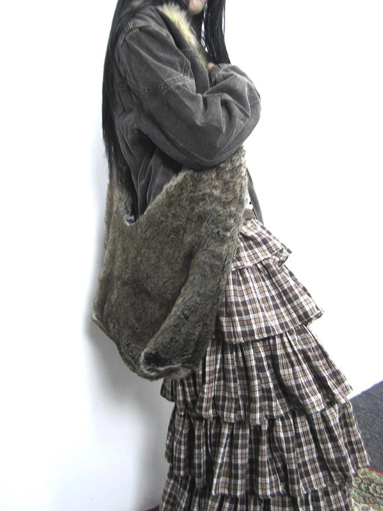 Vintage Faux Fur Shoulder Bag Large Capacity Fluffy Crossbody