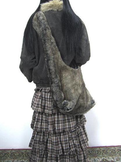 Vintage Faux Fur Shoulder Bag Large Capacity Fluffy Crossbody