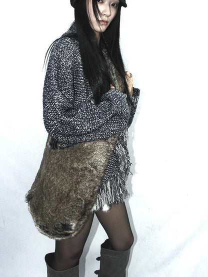 ang project Vintage Faux Fur Shoulder Bag Large Capacity Fluffy Crossbody