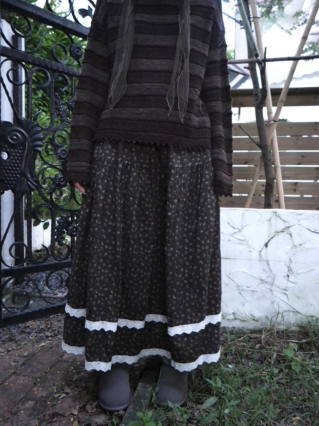 ang project Vintage Floral Color Block Lace Trim Spliced A Line Women&