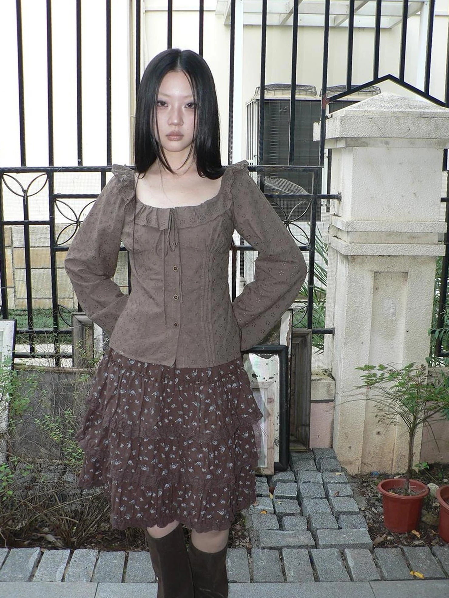 ang project Vintage Floral Embroidered Lace Bubble Sleeve Blouse Shirts