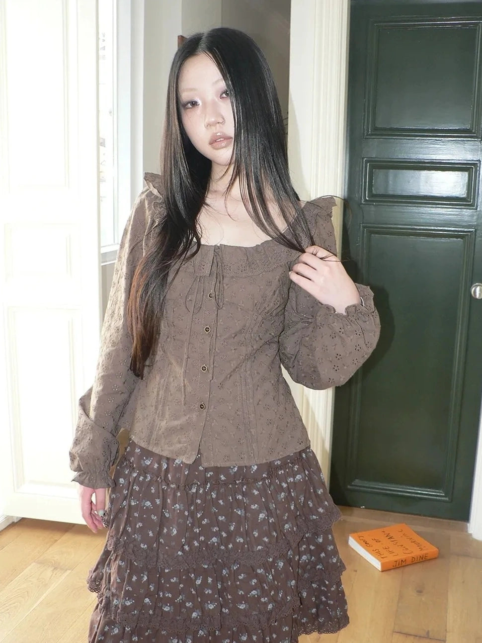 ang project Vintage Floral Embroidered Lace Bubble Sleeve Blouse Shirts