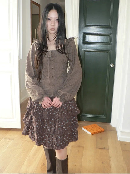 ang project Vintage Floral Embroidered Lace Bubble Sleeve Blouse Shirts