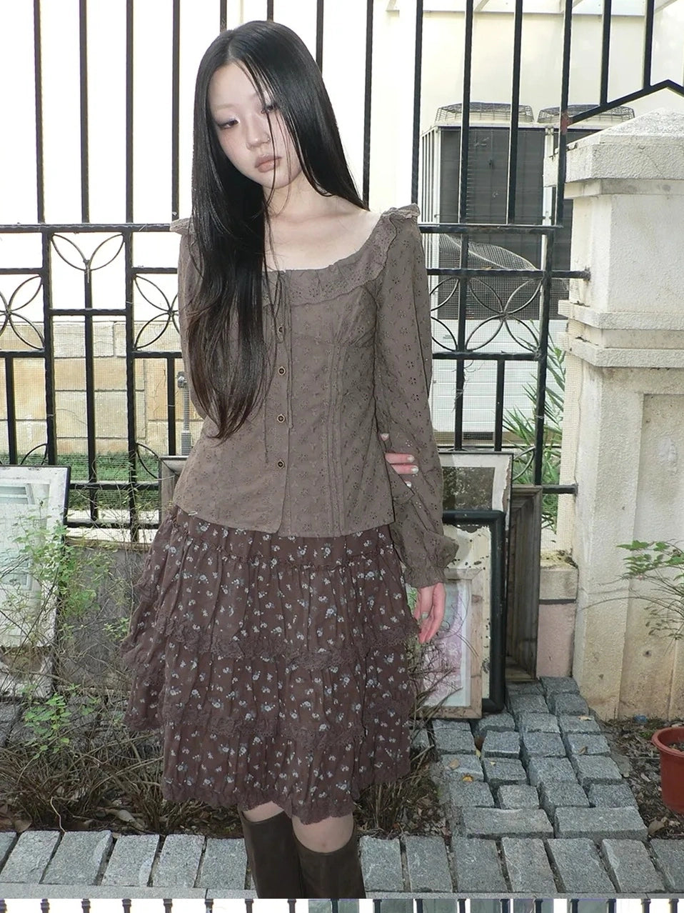 ang project Vintage Floral Embroidered Lace Bubble Sleeve Blouse Shirts