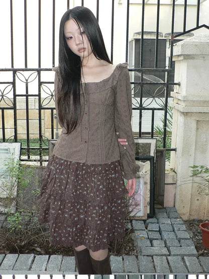 ang project Vintage Floral Embroidered Lace Bubble Sleeve Blouse Shirts