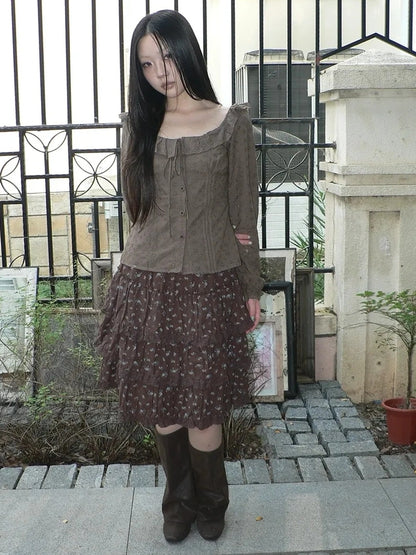 ang project Vintage Floral Embroidered Lace Bubble Sleeve Blouse Shirts