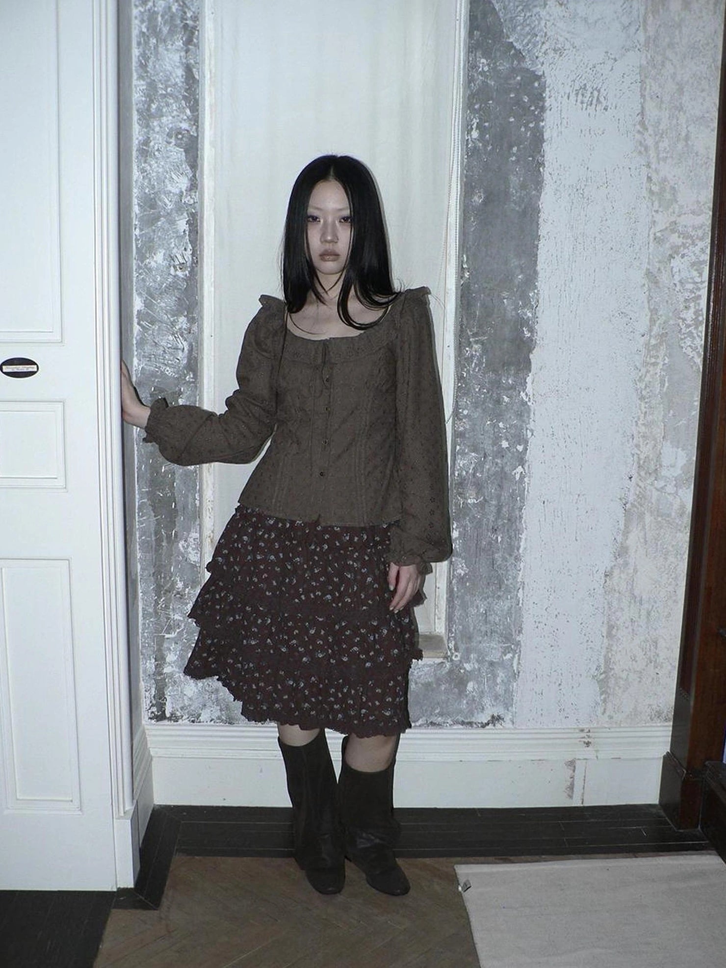 ang project Vintage Floral Embroidered Lace Bubble Sleeve Blouse Shirts