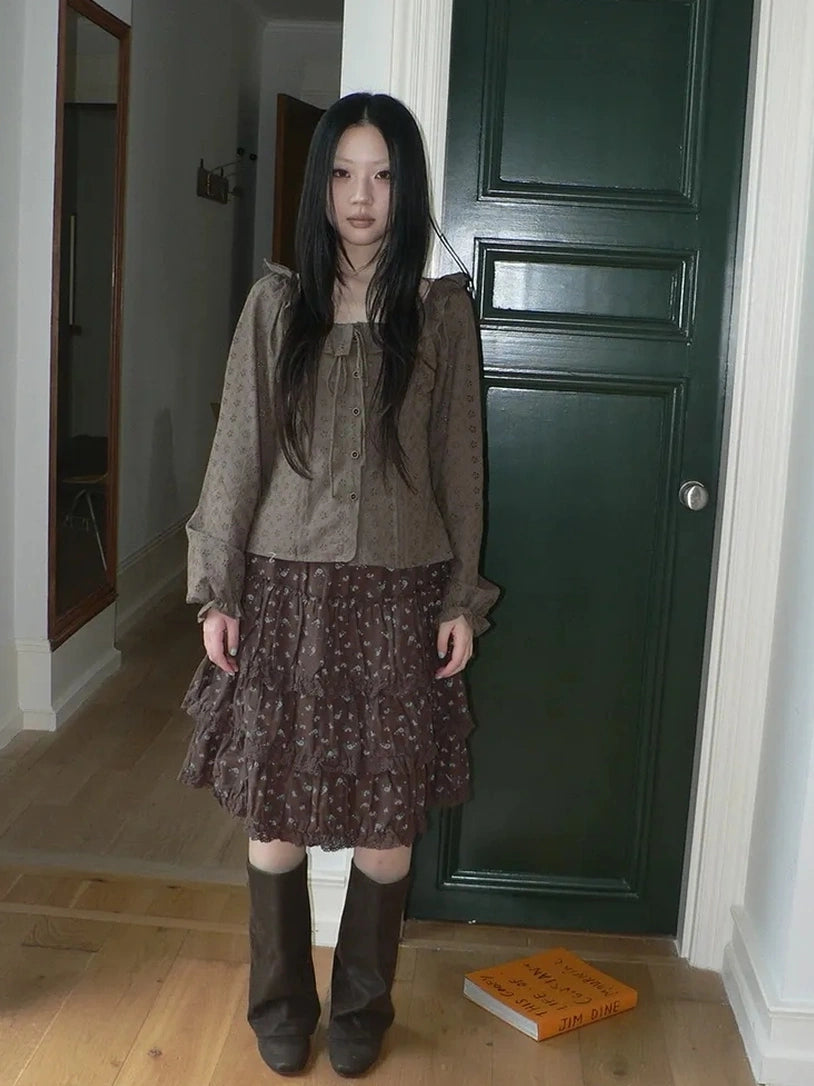 ang project Vintage Floral Embroidered Lace Bubble Sleeve Blouse Shirts