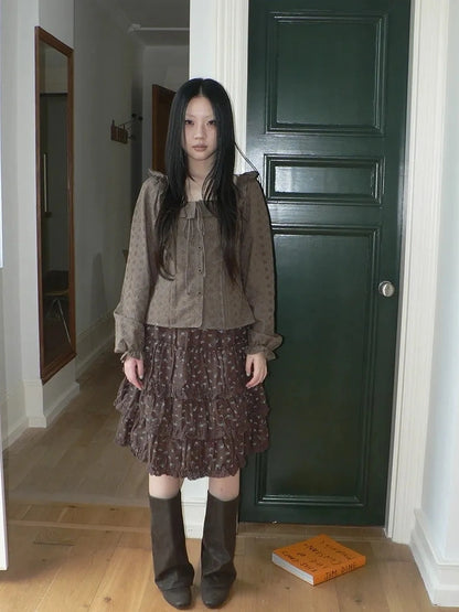 ang project Vintage Floral Embroidered Lace Bubble Sleeve Blouse Shirts