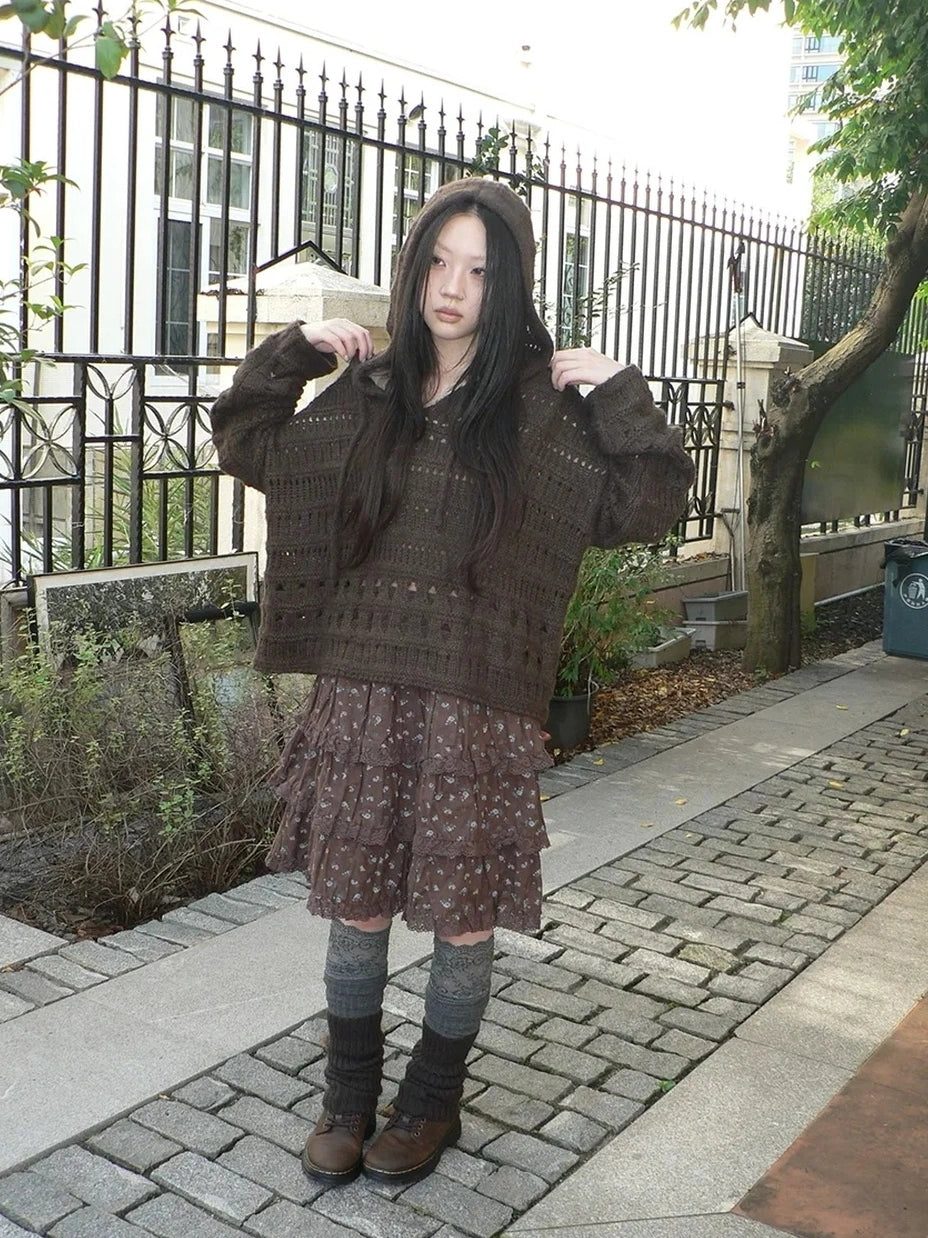 ang project Vintage Floral Lace Trim Tiered Midi Skirt Skirt