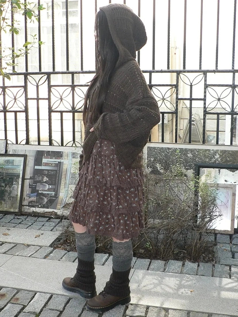 ang project Vintage Floral Lace Trim Tiered Midi Skirt Skirt