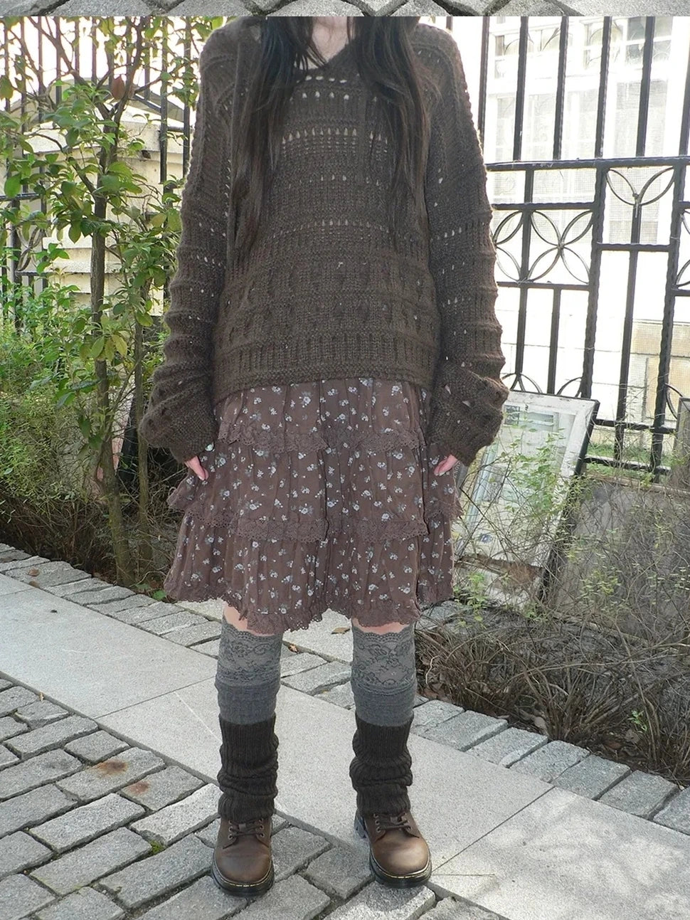 ang project Vintage Floral Lace Trim Tiered Midi Skirt Skirt