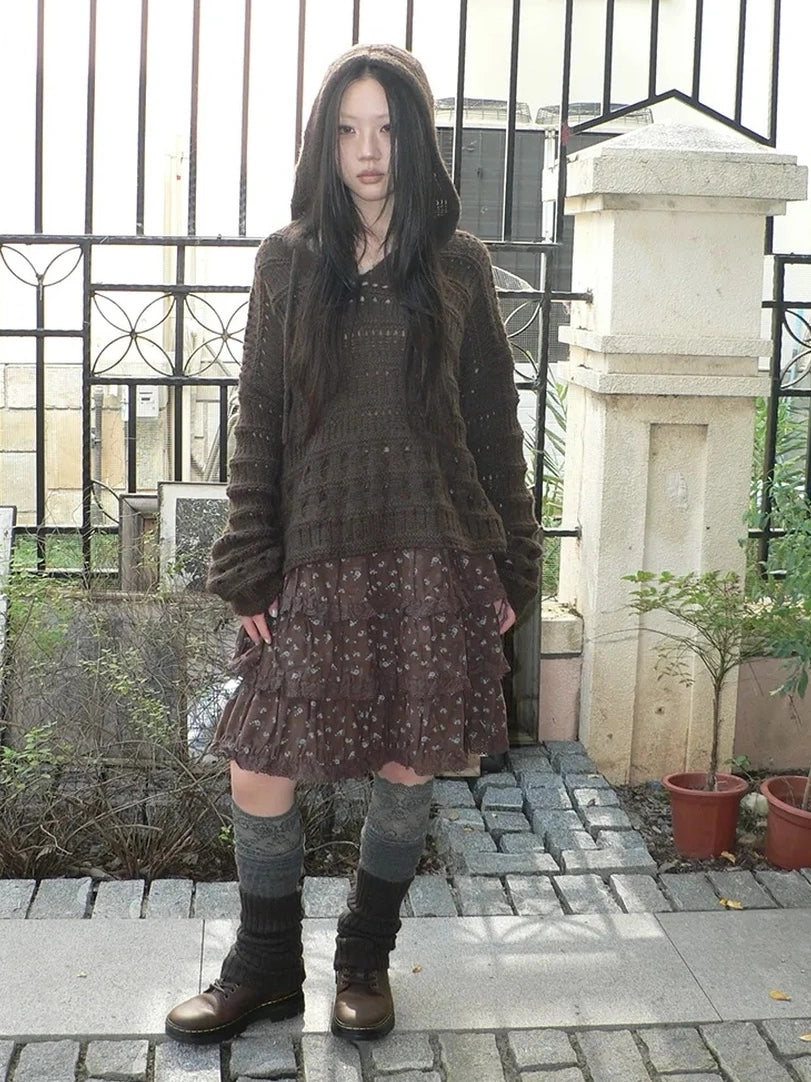 ang project Vintage Floral Lace Trim Tiered Midi Skirt Skirt