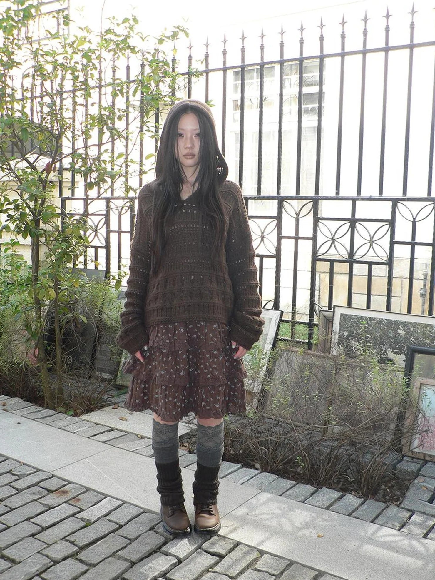 ang project Vintage Floral Lace Trim Tiered Midi Skirt Skirt