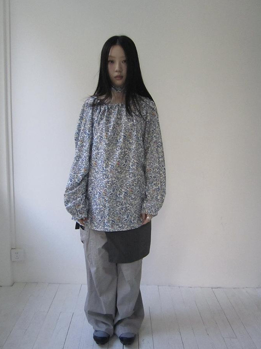 Updateang project Vintage Floral Off Shoulder Two Way Tie Sleeve Blouse